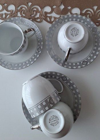 Gri Desenli Beyaz Porselen Fincan Seti - Görsel 2