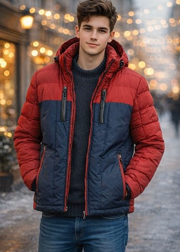 BİGAZZİ Kırmızı Kapüşonlu Erkek Mont - Görsel 2