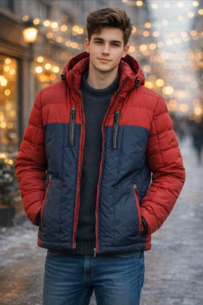 BİGAZZİ Kırmızı Kapüşonlu Erkek Mont - Görsel 2