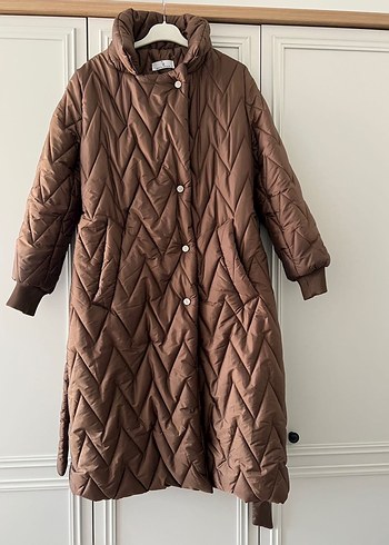 Kahverengi Kemerli Uzun Kadın Kışlık Mont - Görsel 2