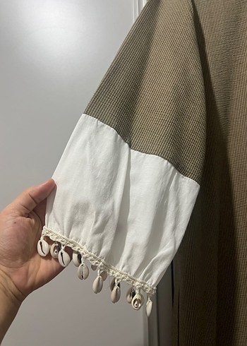 Bej Uzun Keten Elbise - Görsel 2