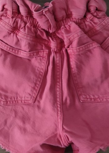 Pembe Keten Kız Şortu Fırfırlı - Görsel 2