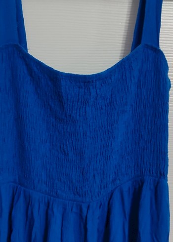 Mavi Keten Uzun Askısız Elbise - Görsel 2