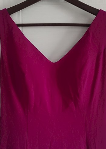 Mor V Yakalı Uzun Drapeli Kadın Abiye Elbise - Görsel 3