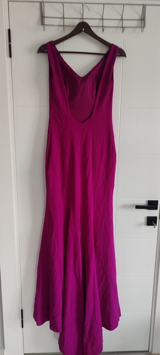 Mor V Yakalı Uzun Drapeli Kadın Abiye Elbise - Görsel 2