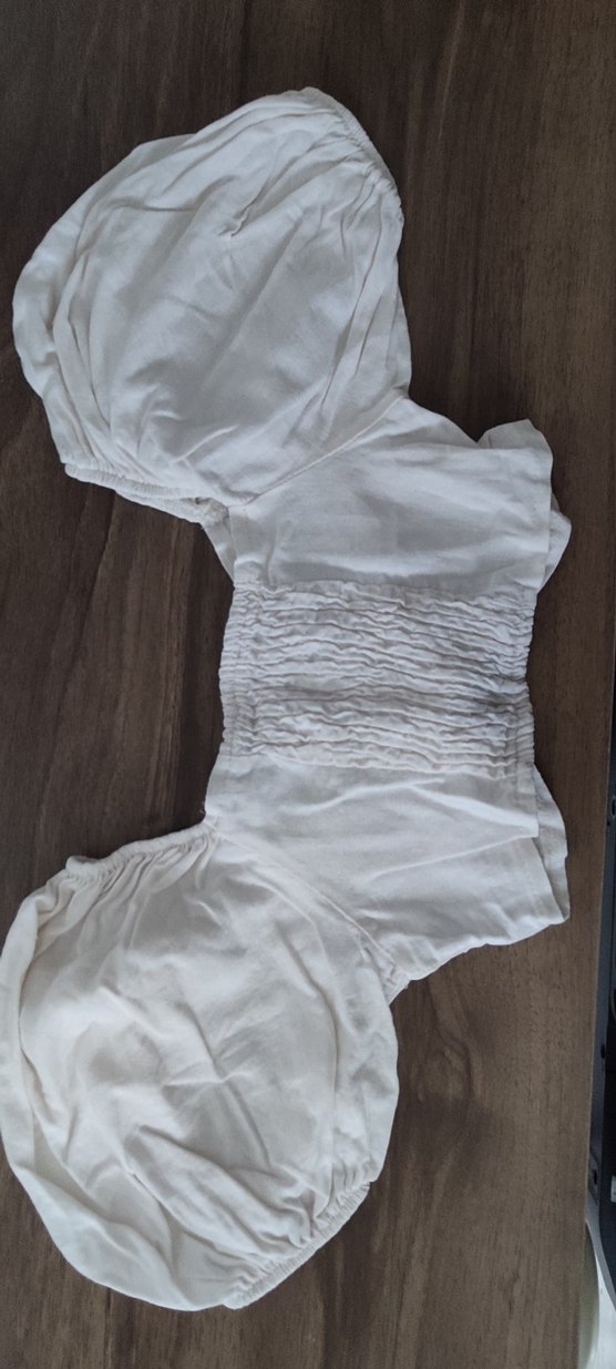 Düğmeli Beyaz Keten Straplez Bluz - Görsel 2