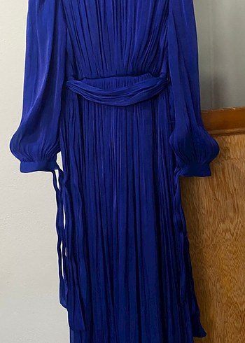 Lacivert Piliseli Uzun Kadın Elbise - Görsel 2