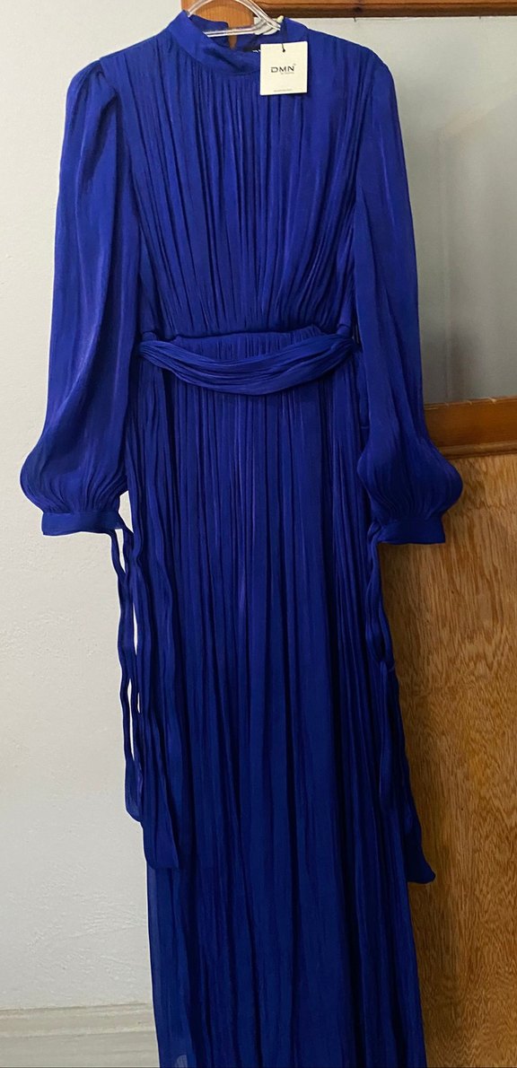 Lacivert Piliseli Uzun Kadın Elbise - Görsel 2