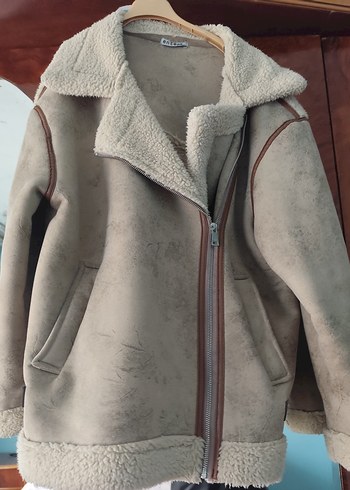 Kadın Bej Süet Kürklü Kışlık Ceket - Görsel 2