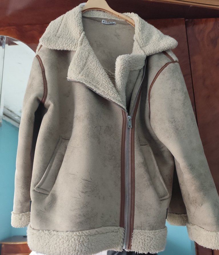 Kadın Bej Süet Kürklü Kışlık Ceket - Görsel 2