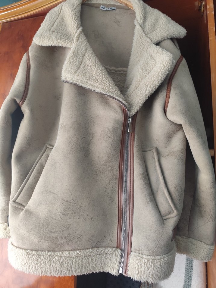 Kadın Bej Süet Kürklü Kışlık Ceket - Görsel 3