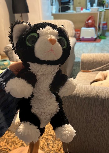 Gri Siyah Peluş Kedi Oyuncak kalemlik - Görsel 2