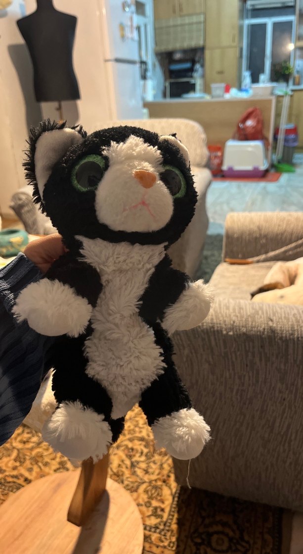 Gri Siyah Peluş Kedi Oyuncak kalemlik - Görsel 2