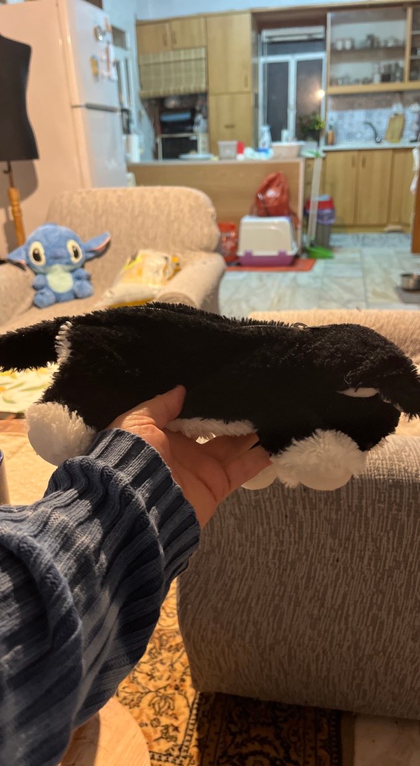 Gri Siyah Peluş Kedi Oyuncak kalemlik - Görsel 4