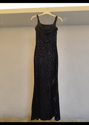 Siyah Uzun Drapeli Kadın Abiye Elbise - Görsel 2