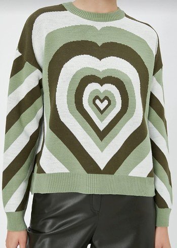 Kadın Haki Renkli Örgü Pop Art Kazak - Görsel 3