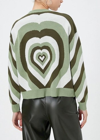 Kadın Haki Renkli Örgü Pop Art Kazak - Görsel 2