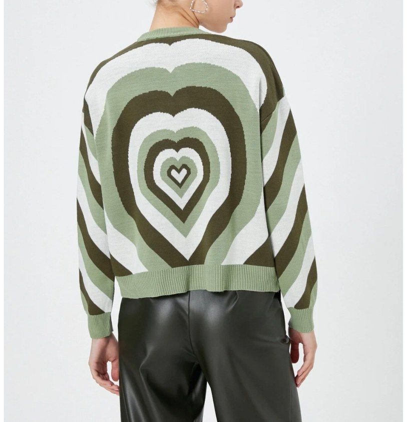 Kadın Haki Renkli Örgü Pop Art Kazak - Görsel 2