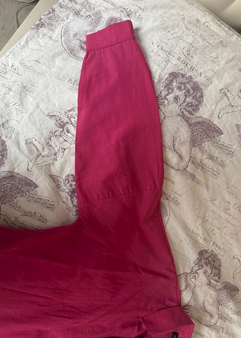 Düğmeli Pembe Keten Kadın Gömlek - Görsel 3