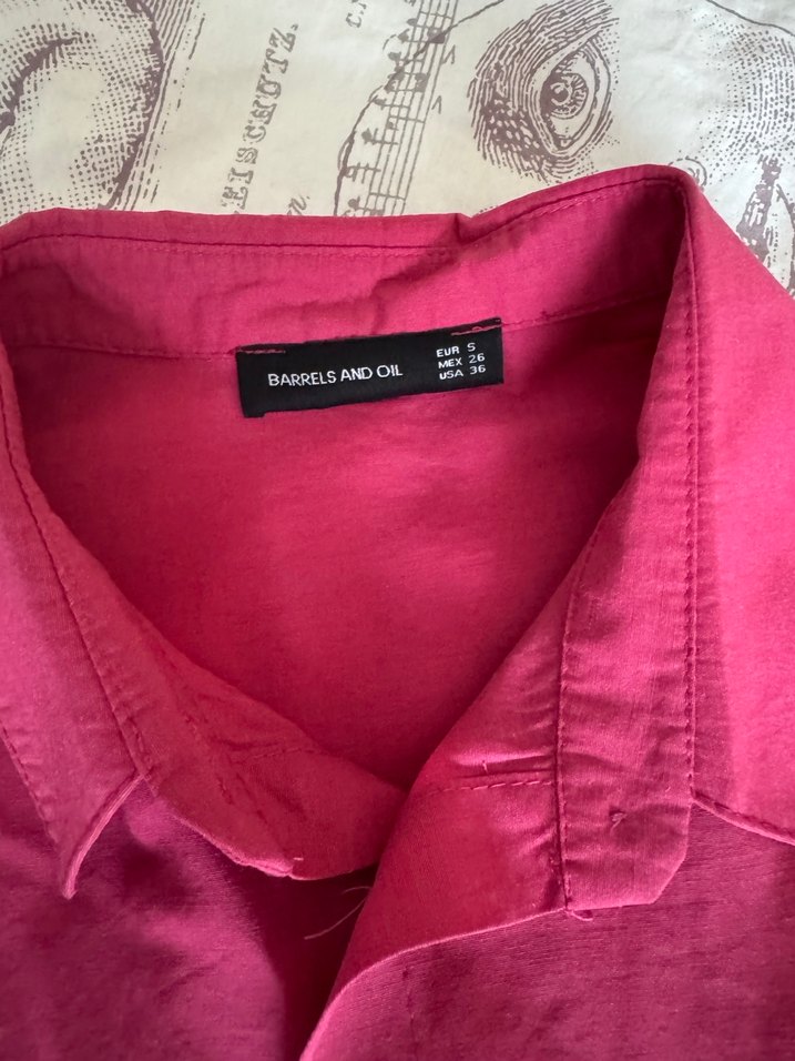 Düğmeli Pembe Keten Kadın Gömlek - Görsel 4