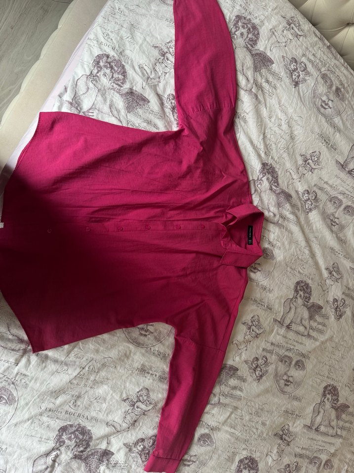 Düğmeli Pembe Keten Kadın Gömlek - Görsel 2