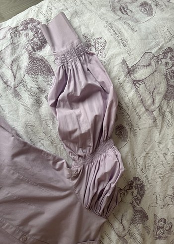 Mor, uzun kollu, düğmeli, gevşek kesim gömlek - Görsel 2