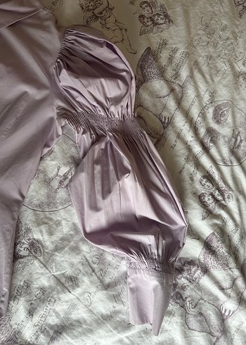 Mor, uzun kollu, düğmeli, gevşek kesim gömlek - Görsel 4