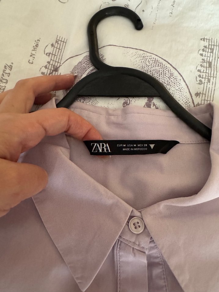 Mor, uzun kollu, düğmeli, gevşek kesim gömlek - Görsel 3