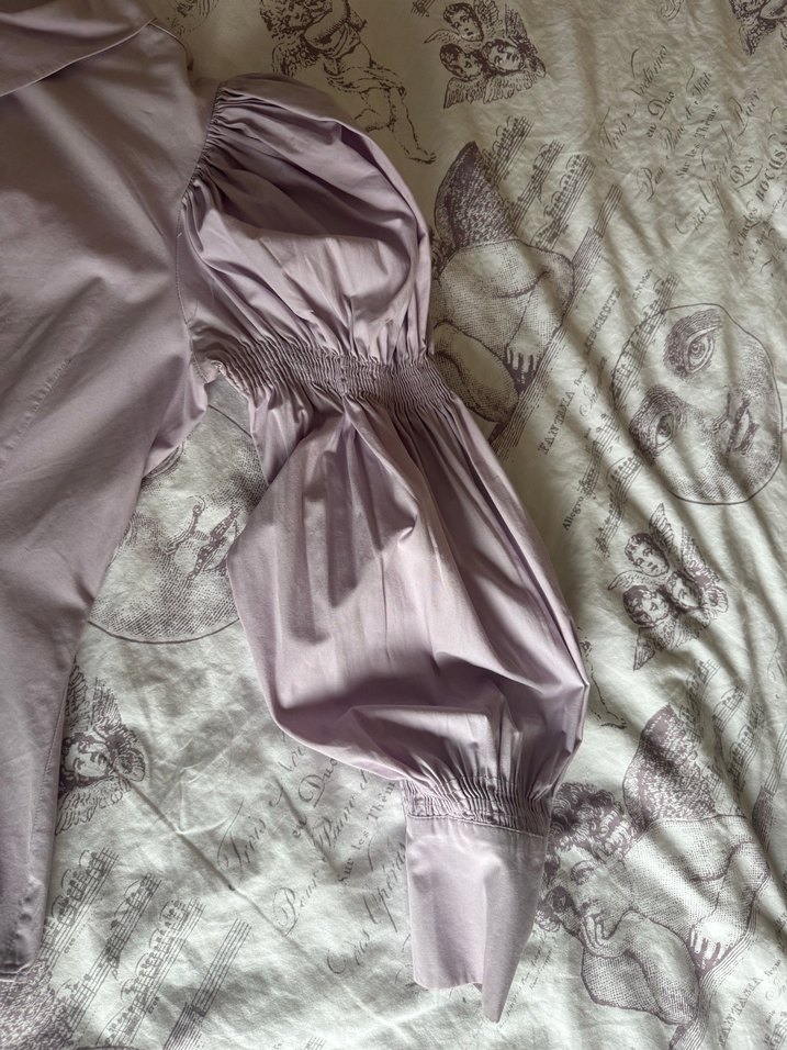 Mor, uzun kollu, düğmeli, gevşek kesim gömlek - Görsel 4