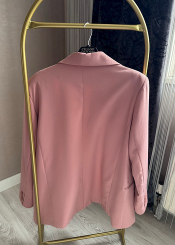 Pudra Düğmeli Klasik Kesim Kadın Blazer Ceket - Görsel 2