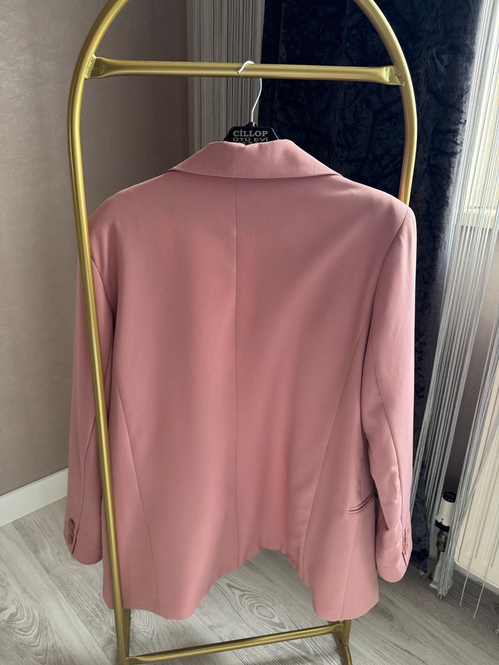 Pudra Düğmeli Klasik Kesim Kadın Blazer Ceket - Görsel 2