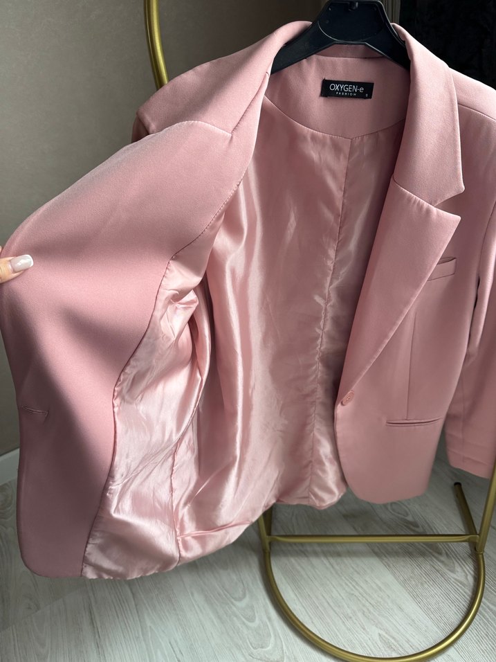 Pudra Düğmeli Klasik Kesim Kadın Blazer Ceket - Görsel 3