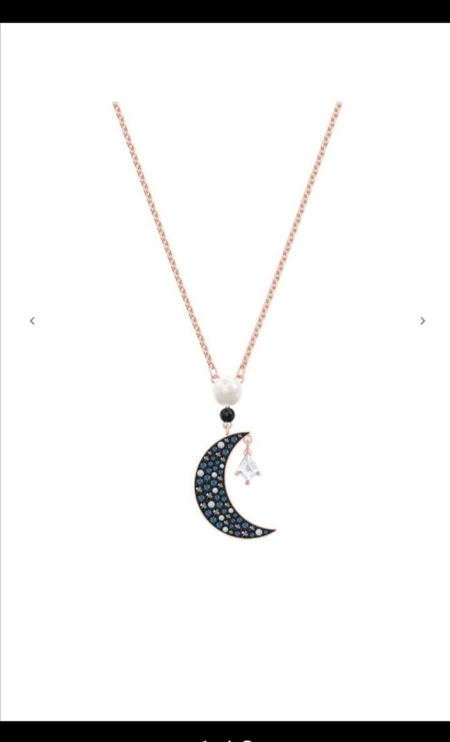 Swarovski Zincir Detaylı Altın Renkli Ay ve İnci Kolye - Görsel 2