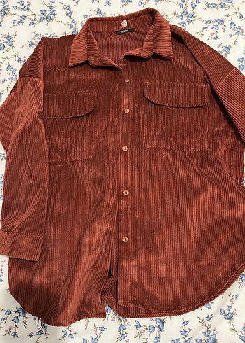 Düğmeli Kadın Kahverengi Uzun Kollu Süet Gömlek - Görsel 2