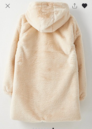 Bej Peluş Kapüşonlu kürklü kaban - Görsel 4