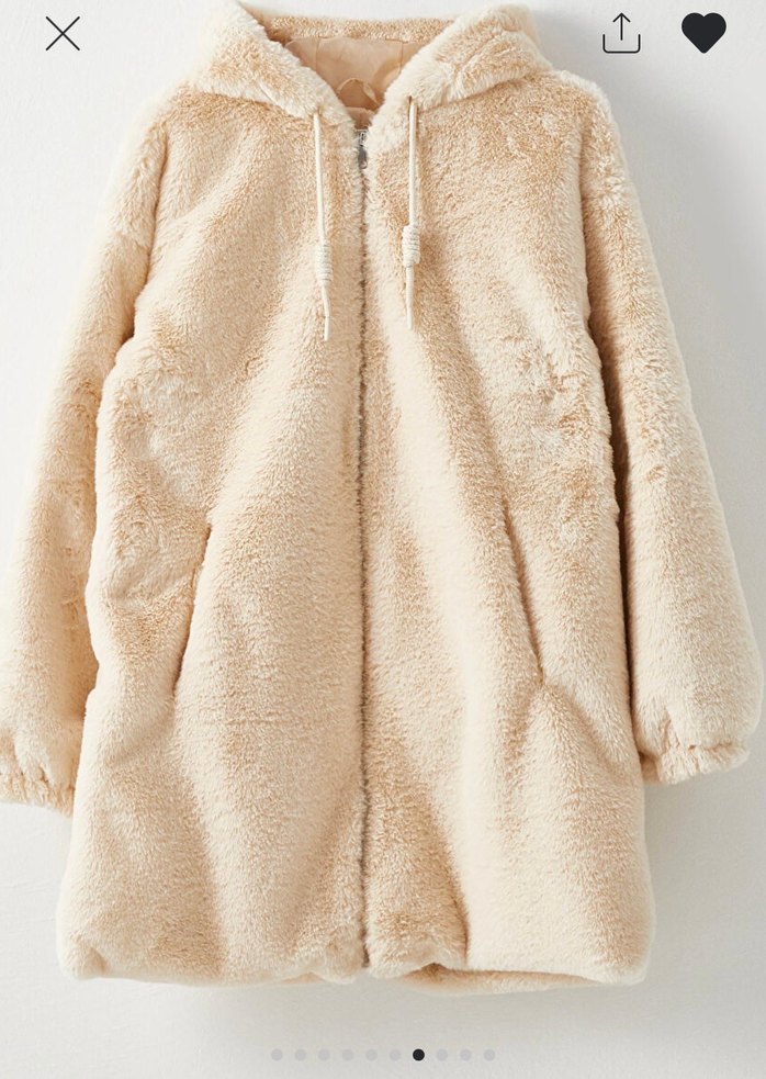 Bej Peluş Kapüşonlu kürklü kaban - Görsel 3