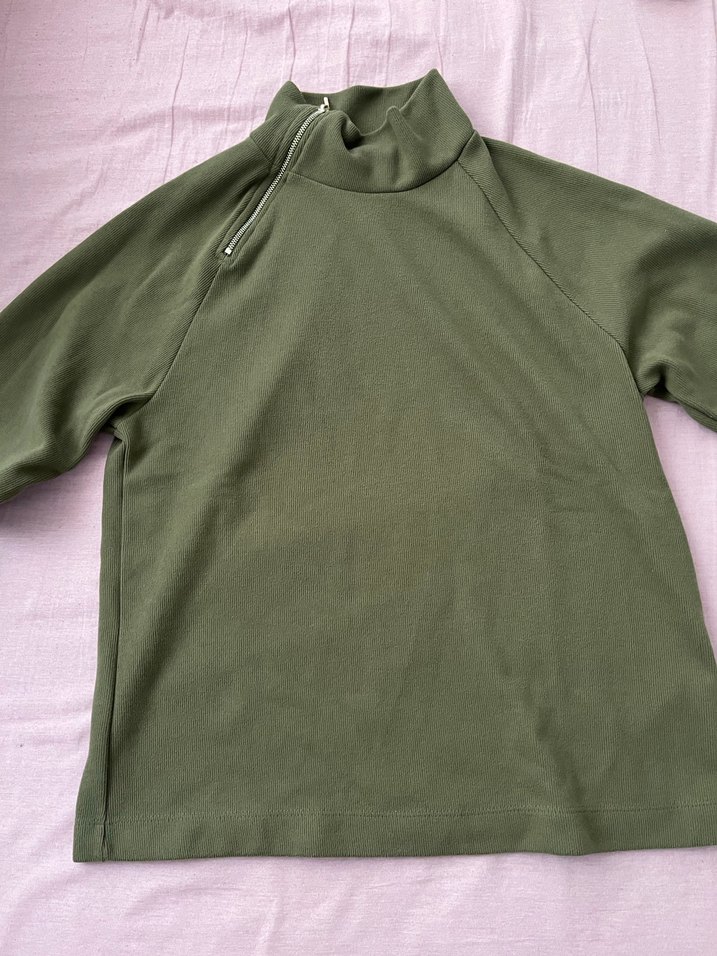 Kadın Haki Yarım Fermuarlı Yüksek Yakalı Sweatshirt - Görsel 2