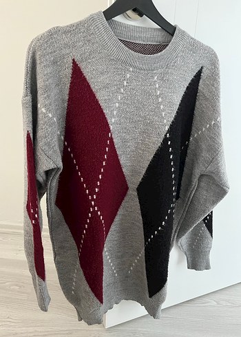 Gri Bohem Uzun Kollu Örgü Kadın Kazak - Görsel 4