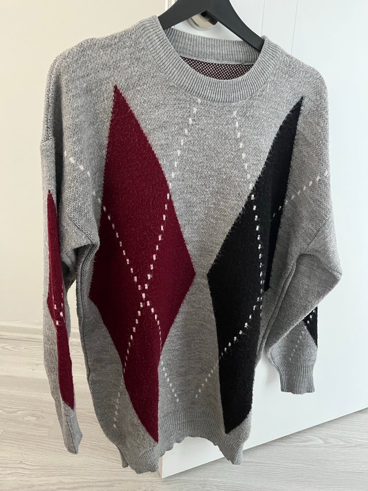 Gri Bohem Uzun Kollu Örgü Kadın Kazak - Görsel 4