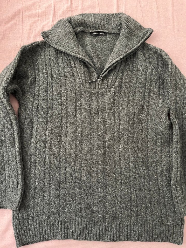 Gri Yarım Fermuarlı Yün Kadın Kazak - Görsel 2