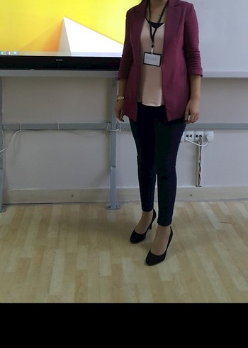 Bordo Düğmeli Kadın Blazer Ceket - Görsel 5