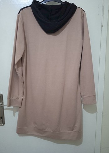 Bej Siyah Kapüşonlu Uzun Kadın Ceket - Görsel 2