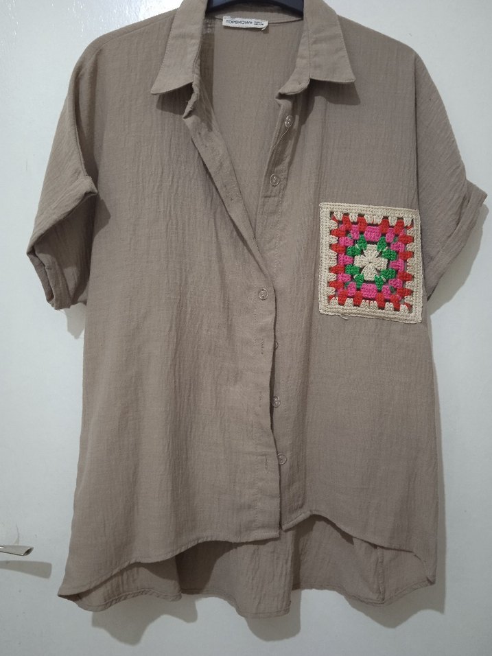 Nakışlı Kısa Kollu Bohem Keten Gömlek - Görsel 2
