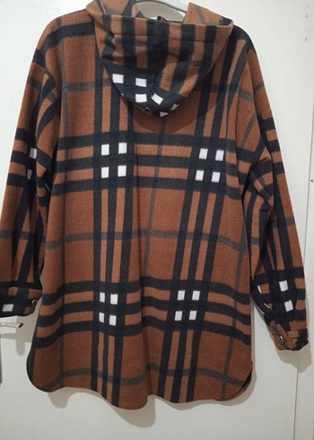 Kahverengi Kapüşonlu Ekose Kadın Gömlek - Görsel 2