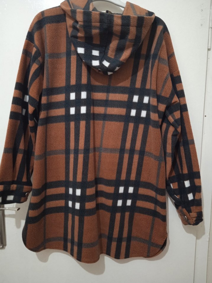 Kahverengi Kapüşonlu Ekose Kadın Gömlek - Görsel 2