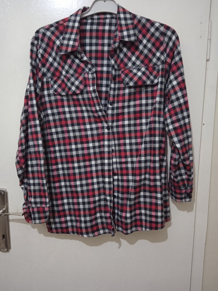 Kadın Kırmızı Kareli Uzun Kollu Gömlek - Görsel 2