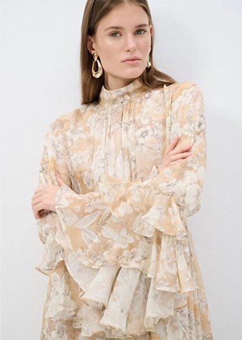 adL Bej Uzun Bohem Fırfırlı Elbise - Görsel 3