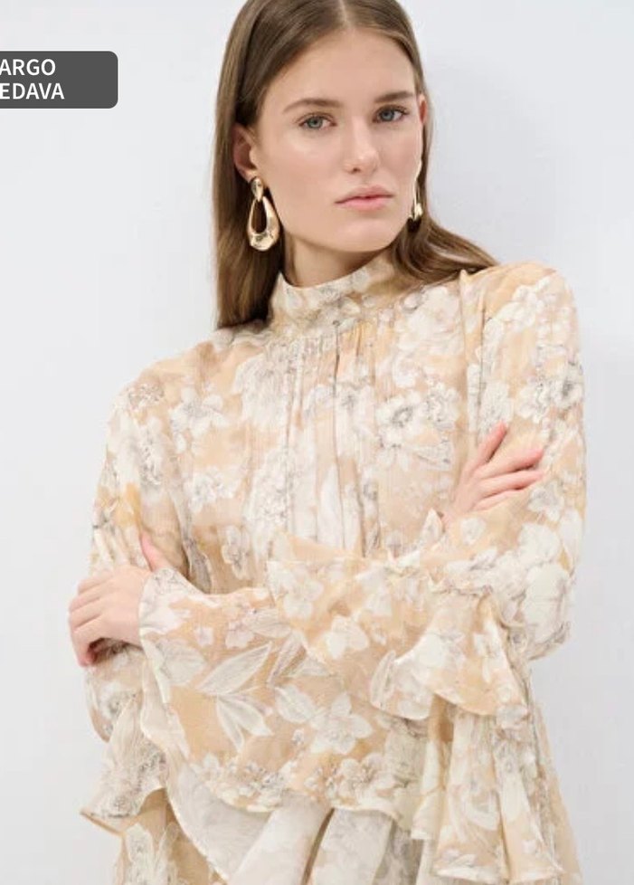 adL Bej Uzun Bohem Fırfırlı Elbise - Görsel 4