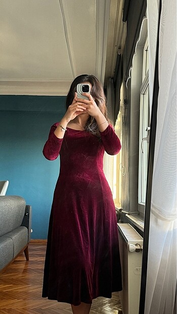 bordo kadife elbise