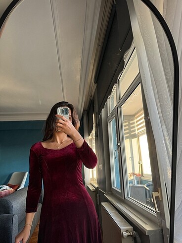 Diğer bordo kadife elbise